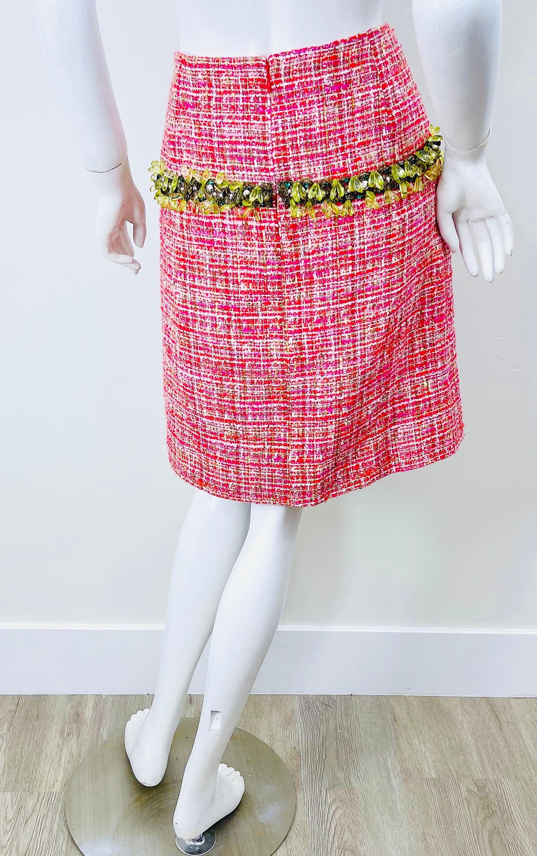 1990s Dolce & Gabbana Size 42 6-8 Hot Pink Colorful Beaded Jeweled Vintage Skirt For Sale 4