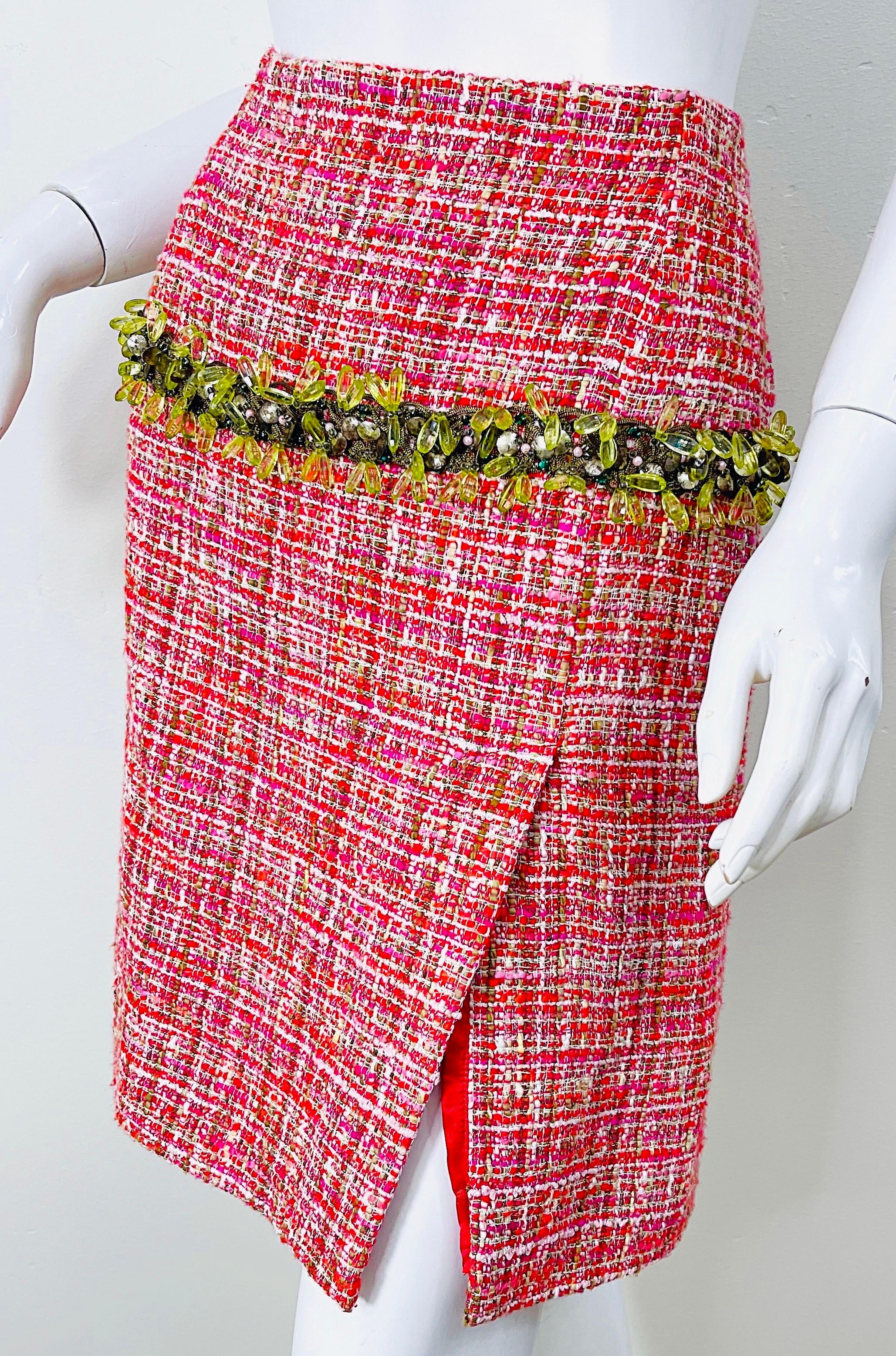 1990s Dolce & Gabbana Size 42 6-8 Hot Pink Colorful Beaded Jeweled Vintage Skirt For Sale 5