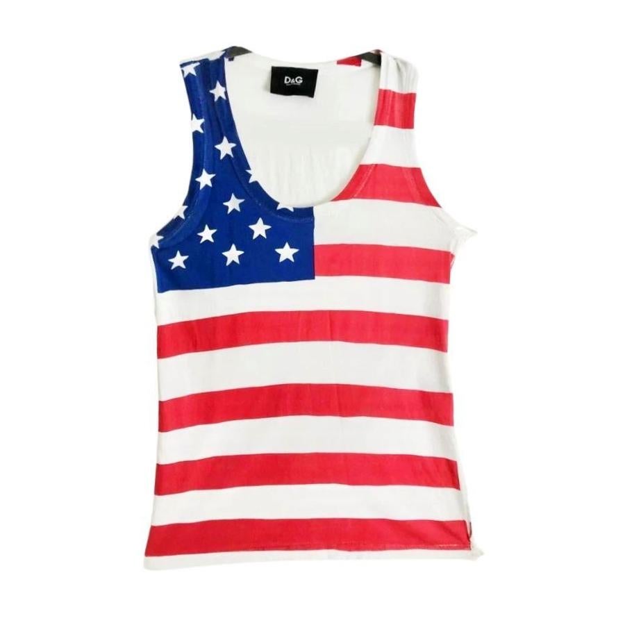 1990er Dolce & Gabbana USA Tank-Top mit Flaggendruck (Grau) im Angebot