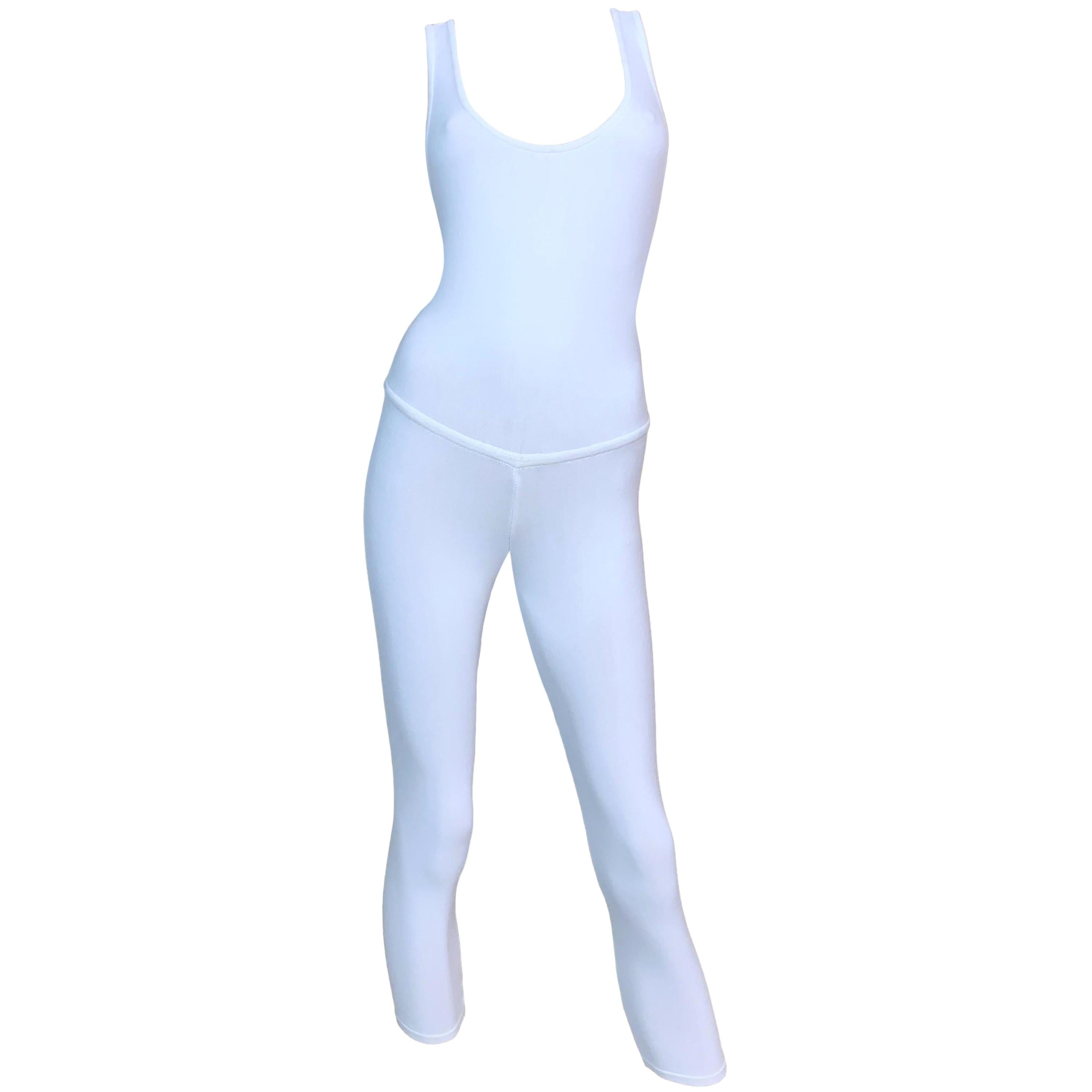 1990
s Dolce 
Gabbana White Knit Bodycon Romper Jumpsuit