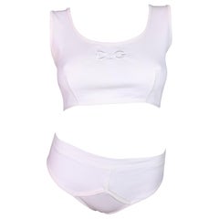 1990's Dolce & Gabbana White Logo Crop Top & Panties Boy Shorts Bikini Set