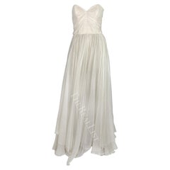 1990s Dolce & Gabbana White Ruched Tulle Strapless Gown Wedding Train