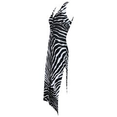 1990's Dolce & Gabbana Zebra Print Thin Slinky High Slit Long Gown Dress