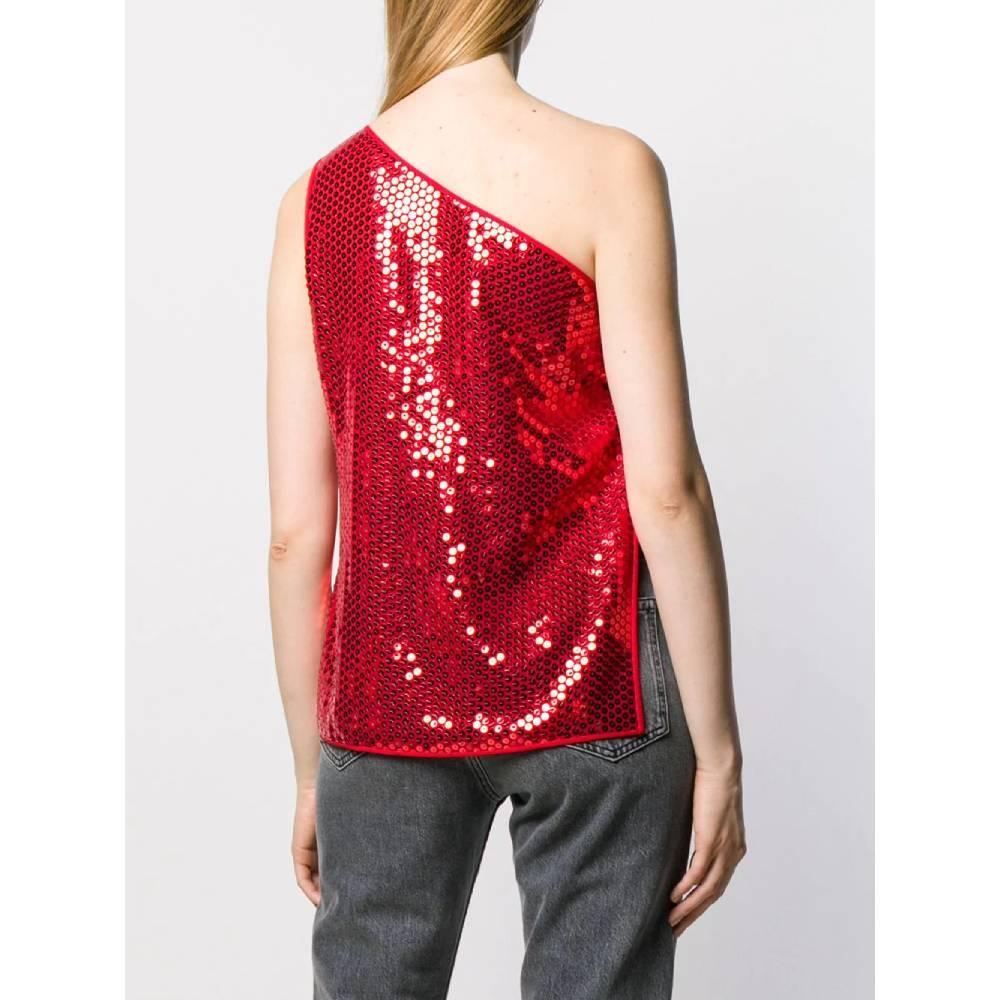 red sparkly one shoulder top