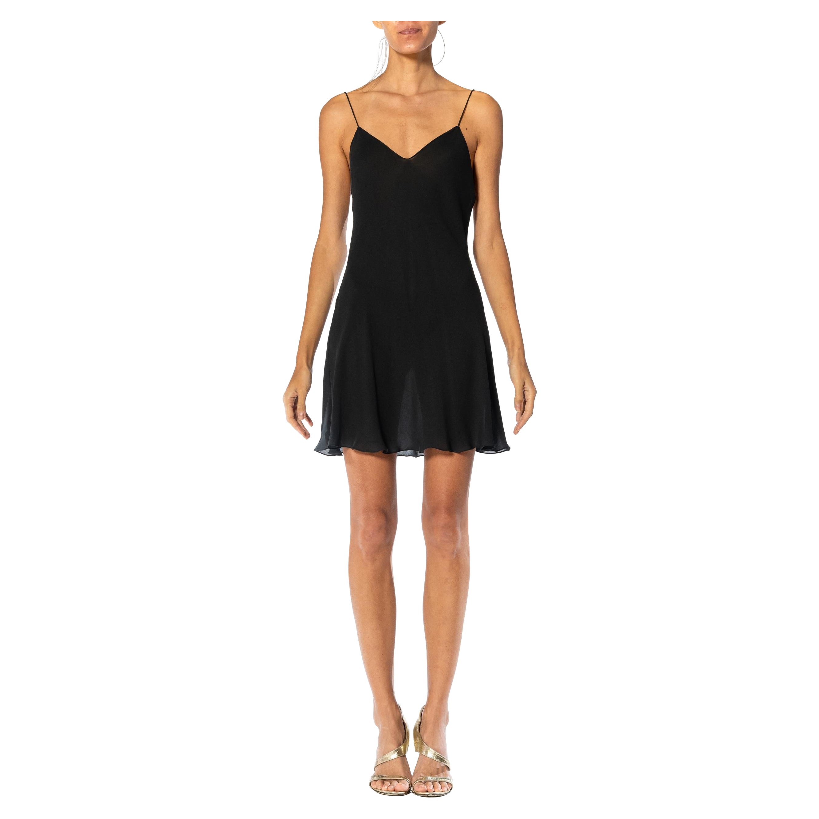 1990S DONNA KARAN - Vestito a sottoveste in chiffon di seta tagliato di sbieco nero in vendita
