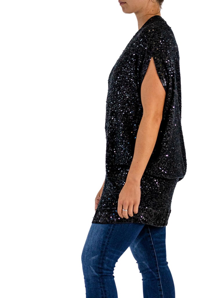 DONNA KARAN Womens Silver Sequined Gathered Lined Long Sleeve Round Neck Knee Length Evening Sheath Dress