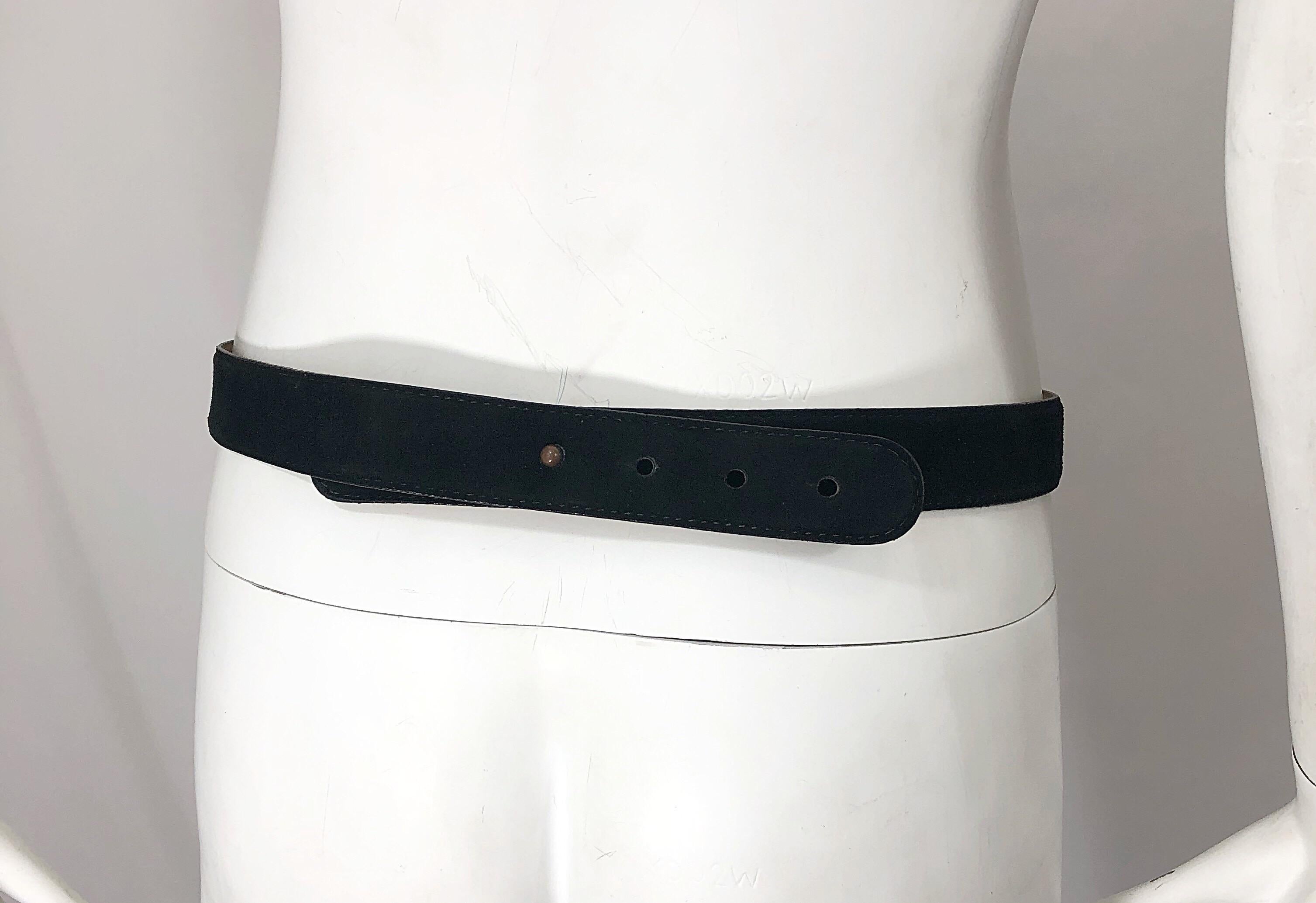1990s Donna Karan Black Leather Suede and Gold Chain Vintage 90s Key Belt In Good Condition In San Diego, CA