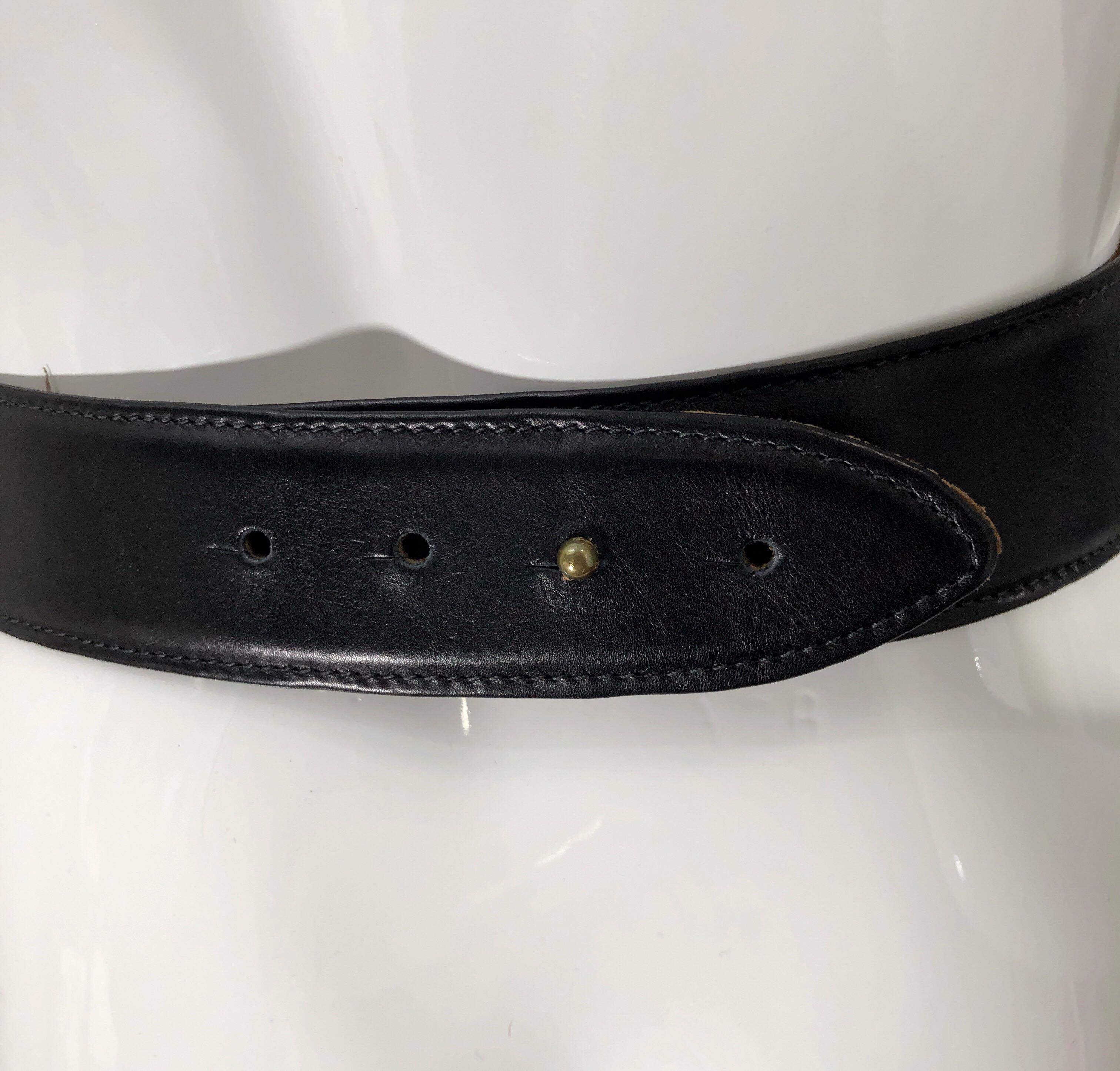 1990s Donna Karan Black Leather Vintage 90s Belt w/ Removable Gold ...