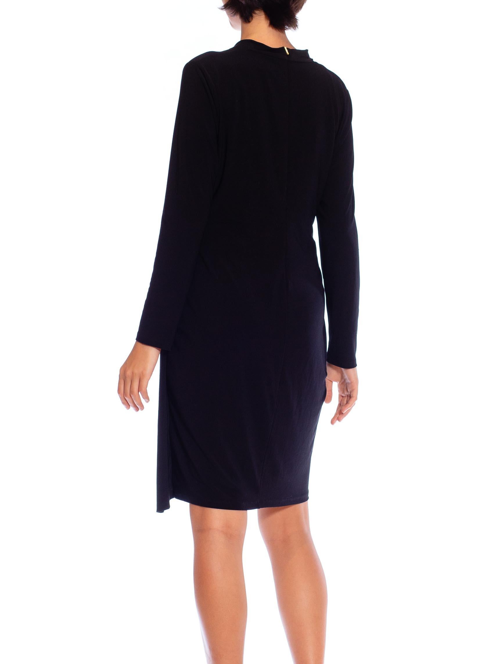 1990S DONNA KARAN Black Poly/Lycra Jersey Slinky Long Sleeve Cocktail Dress XL For Sale 6