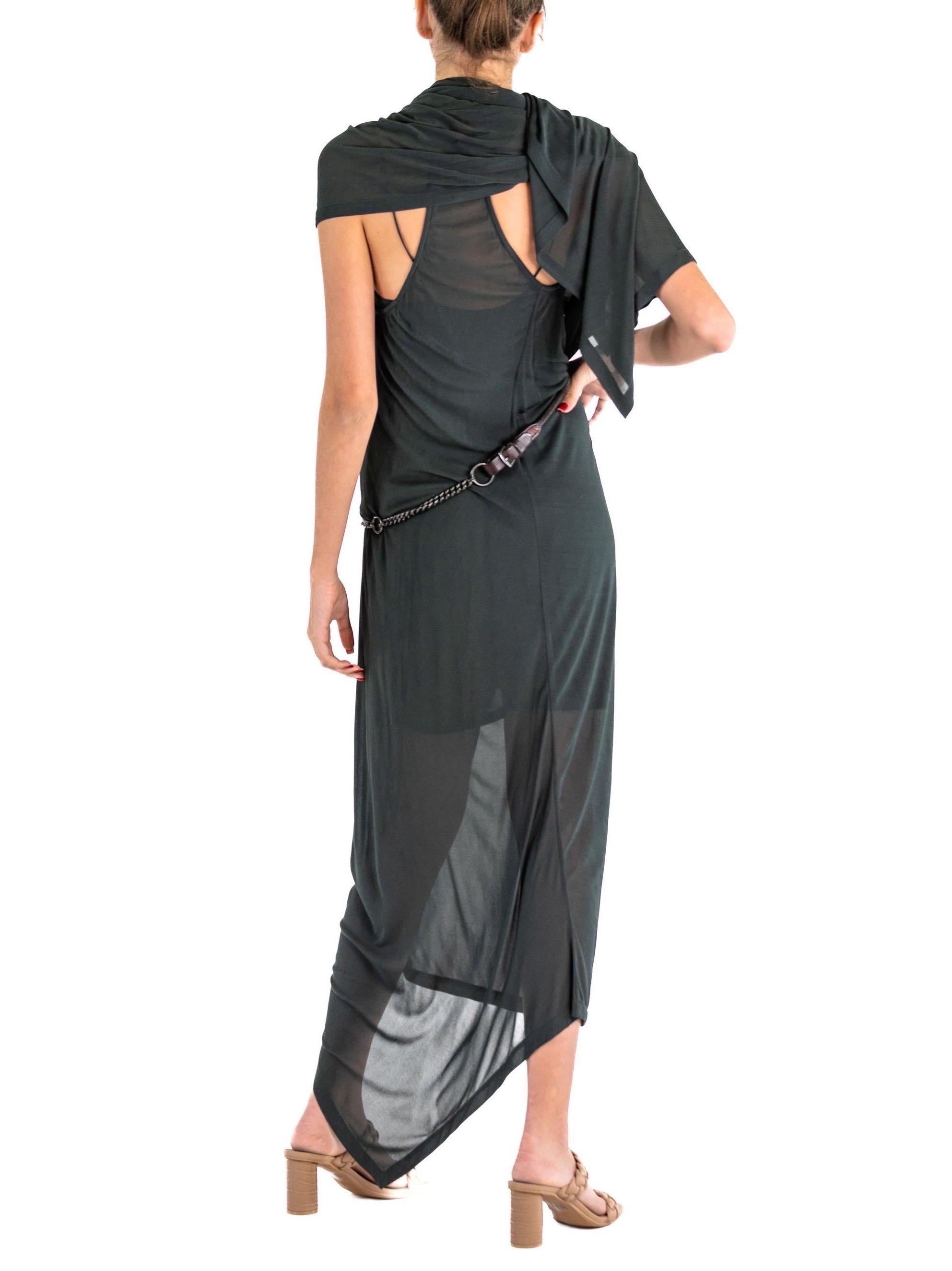 1990S DONNA KARAN Black Rayon Blend Layered Dress With Equestrian Belt For Sale 1