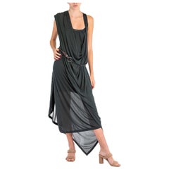 1990S DONNA KARAN Black Rayon Blend Layered Dress With Equestrian Belt
