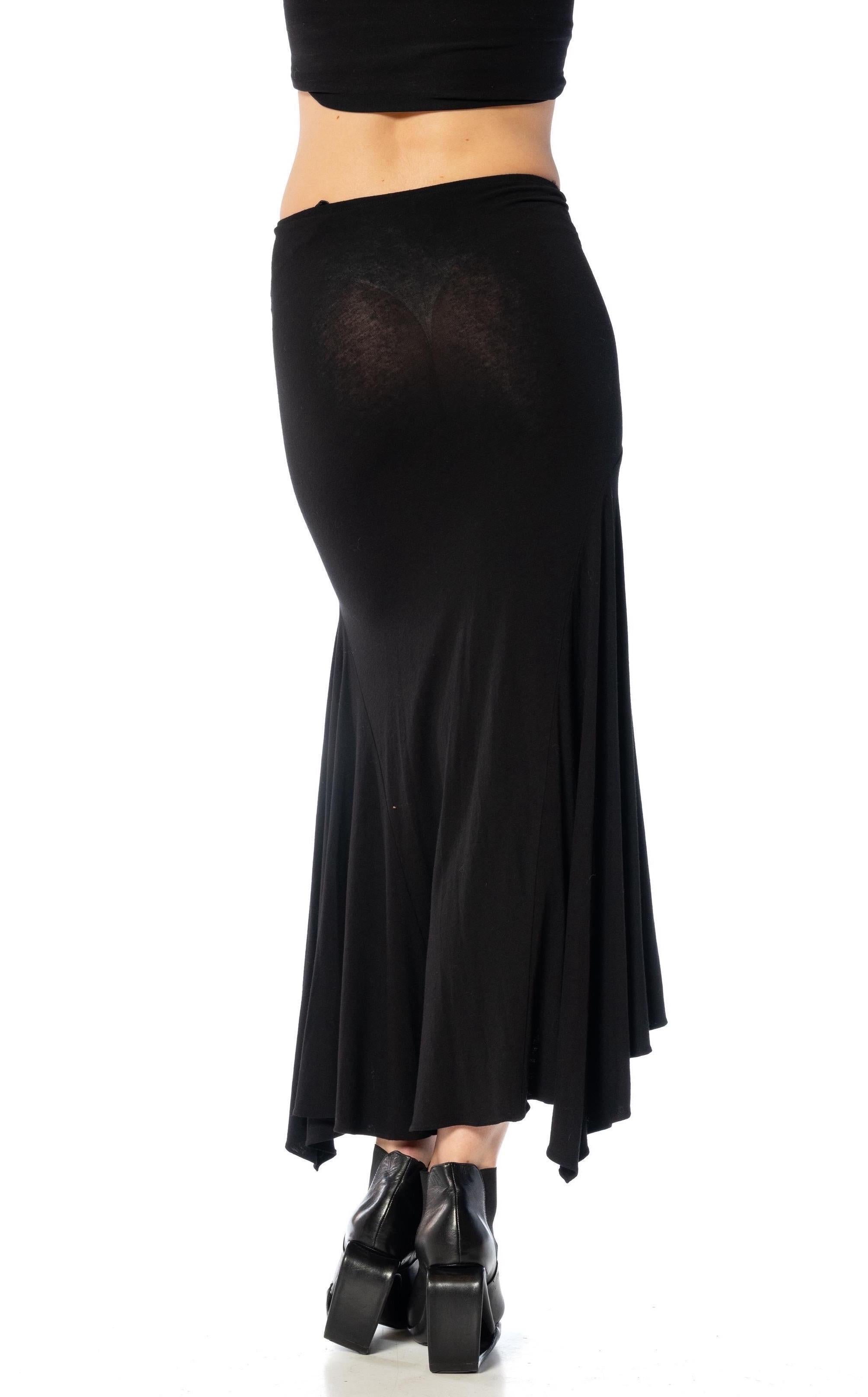 1990S DONNA KARAN Black Rayon Ruffled Draped Skirt For Sale 7