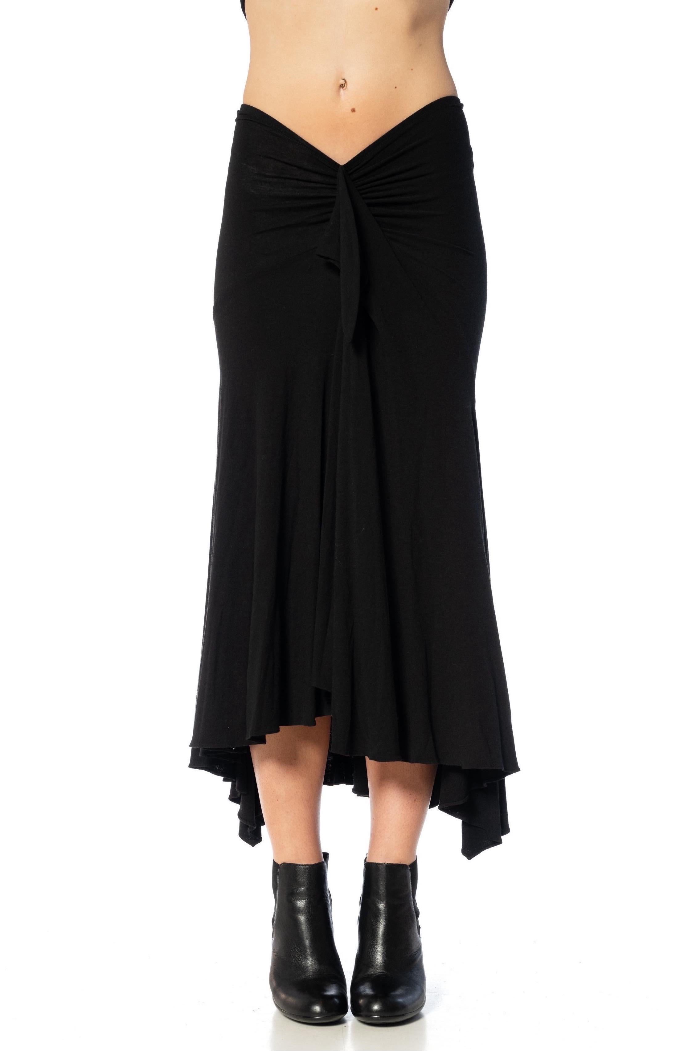 1990S DONNA KARAN Black Rayon Ruffled Draped Skirt In Excellent Condition For Sale In New York, NY