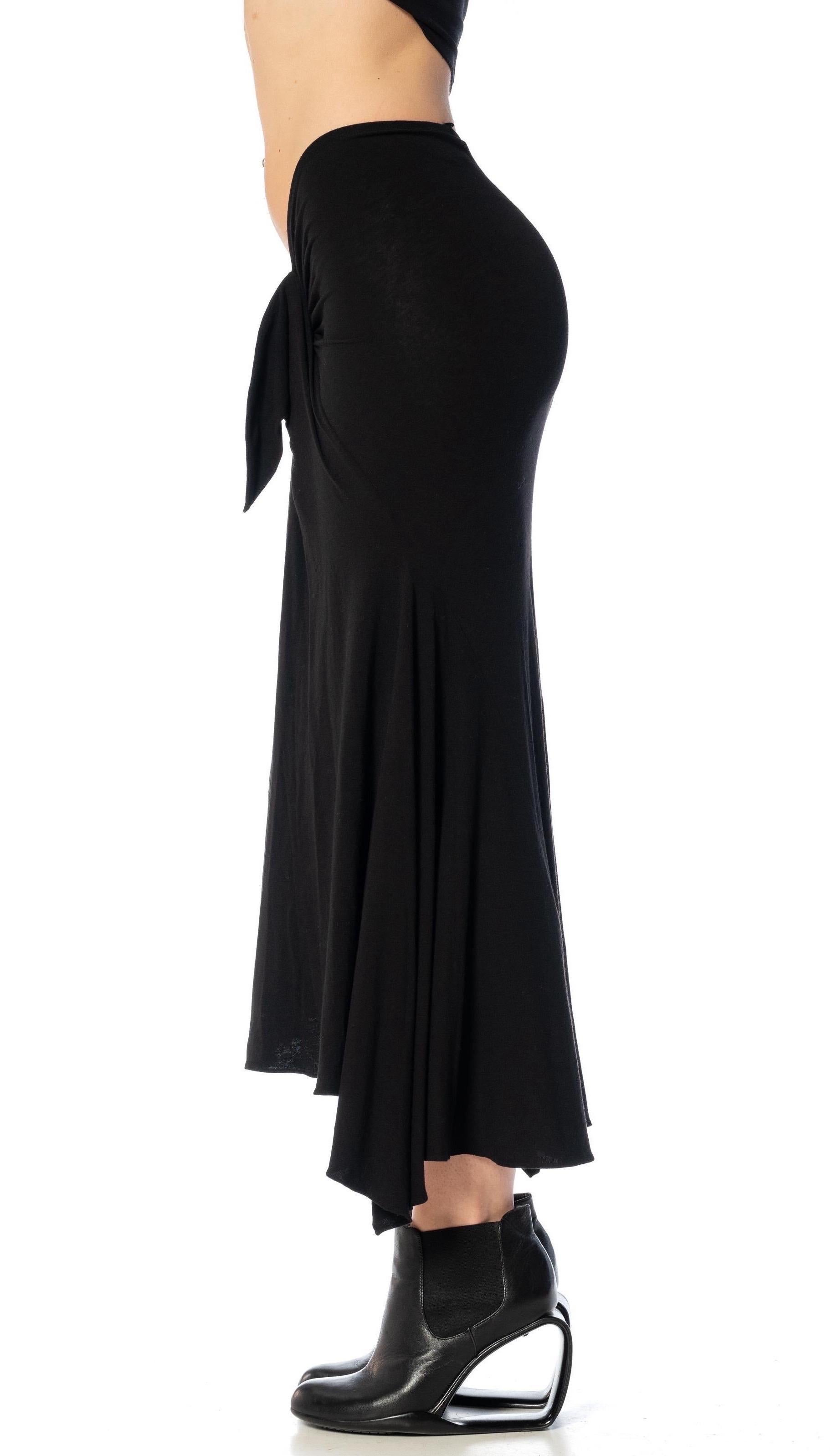 Women's 1990S DONNA KARAN Black Rayon Ruffled Draped Skirt For Sale