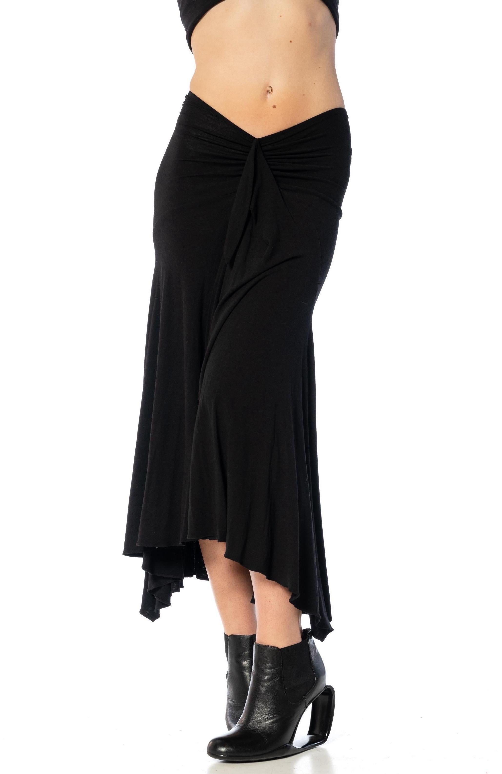 1990S DONNA KARAN Black Rayon Ruffled Draped Skirt For Sale 2
