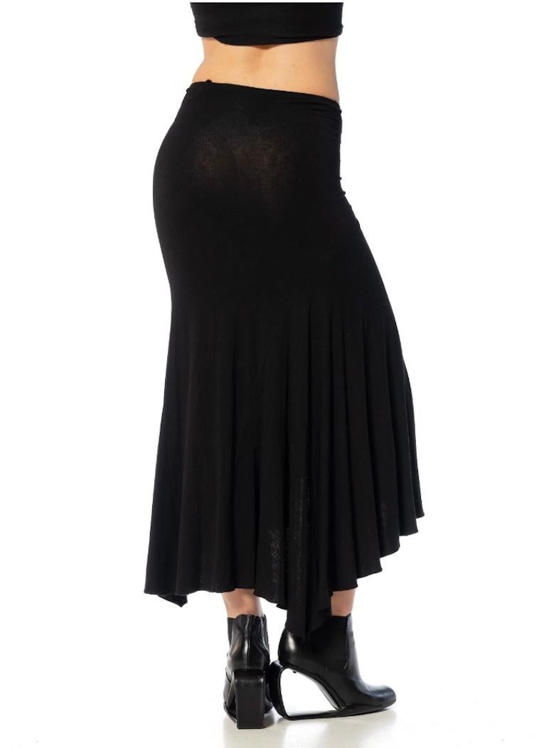 1990S Donna Karan Black Rayon Ruffled Draped Skirt For Sale 2