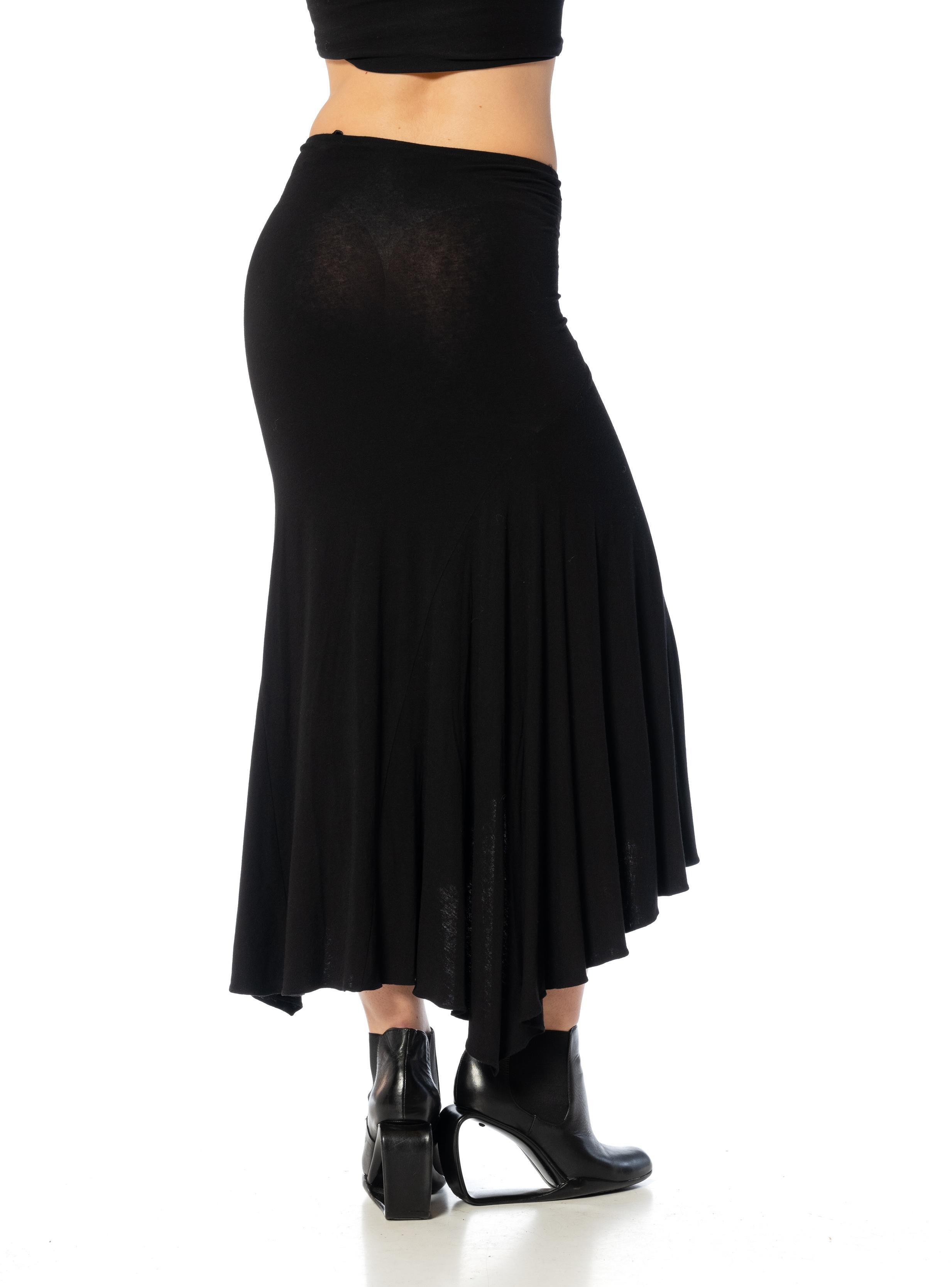 1990S DONNA KARAN Black Rayon Ruffled Draped Skirt For Sale 3