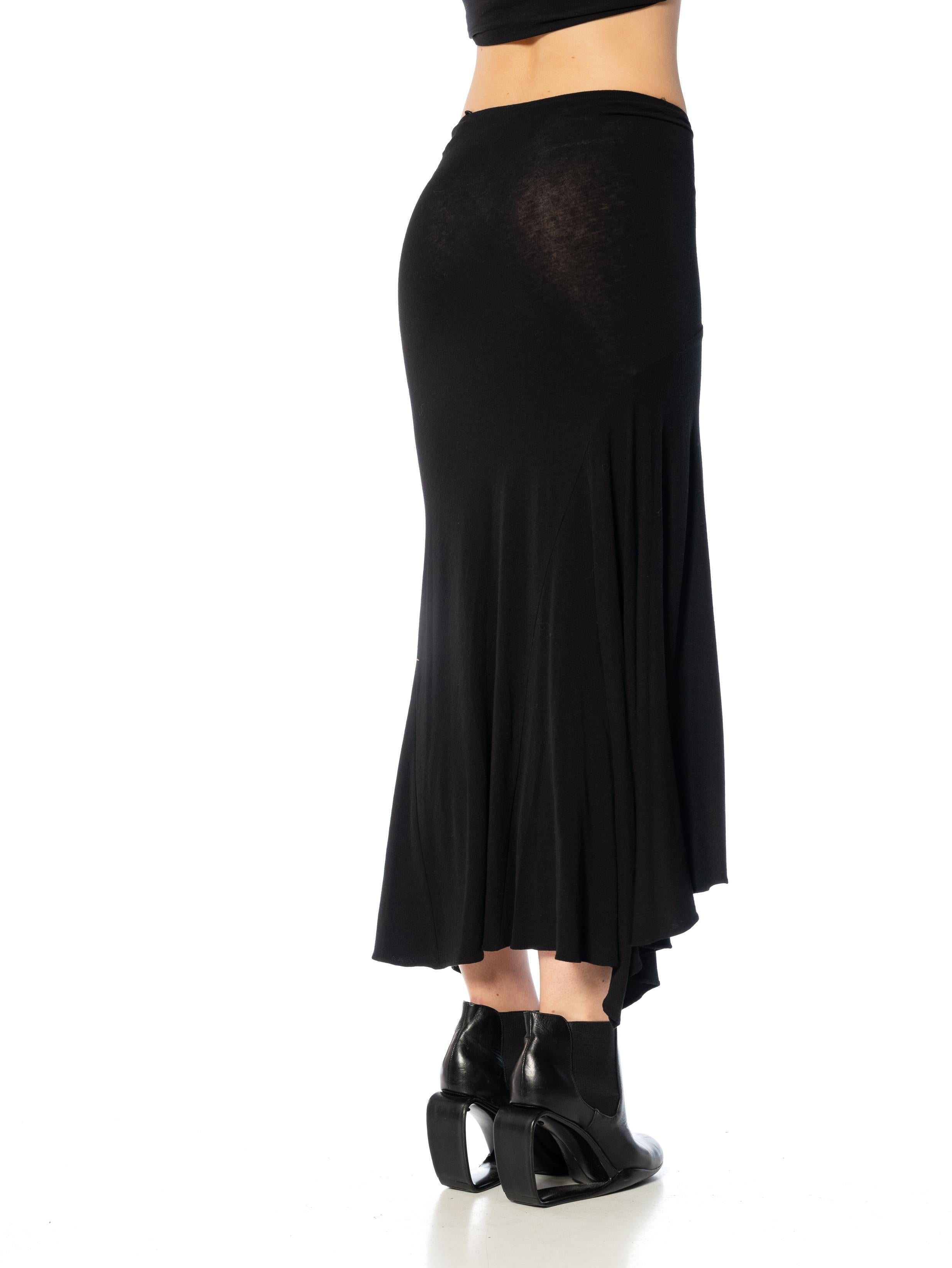 1990S DONNA KARAN Black Rayon Ruffled Draped Skirt For Sale 4
