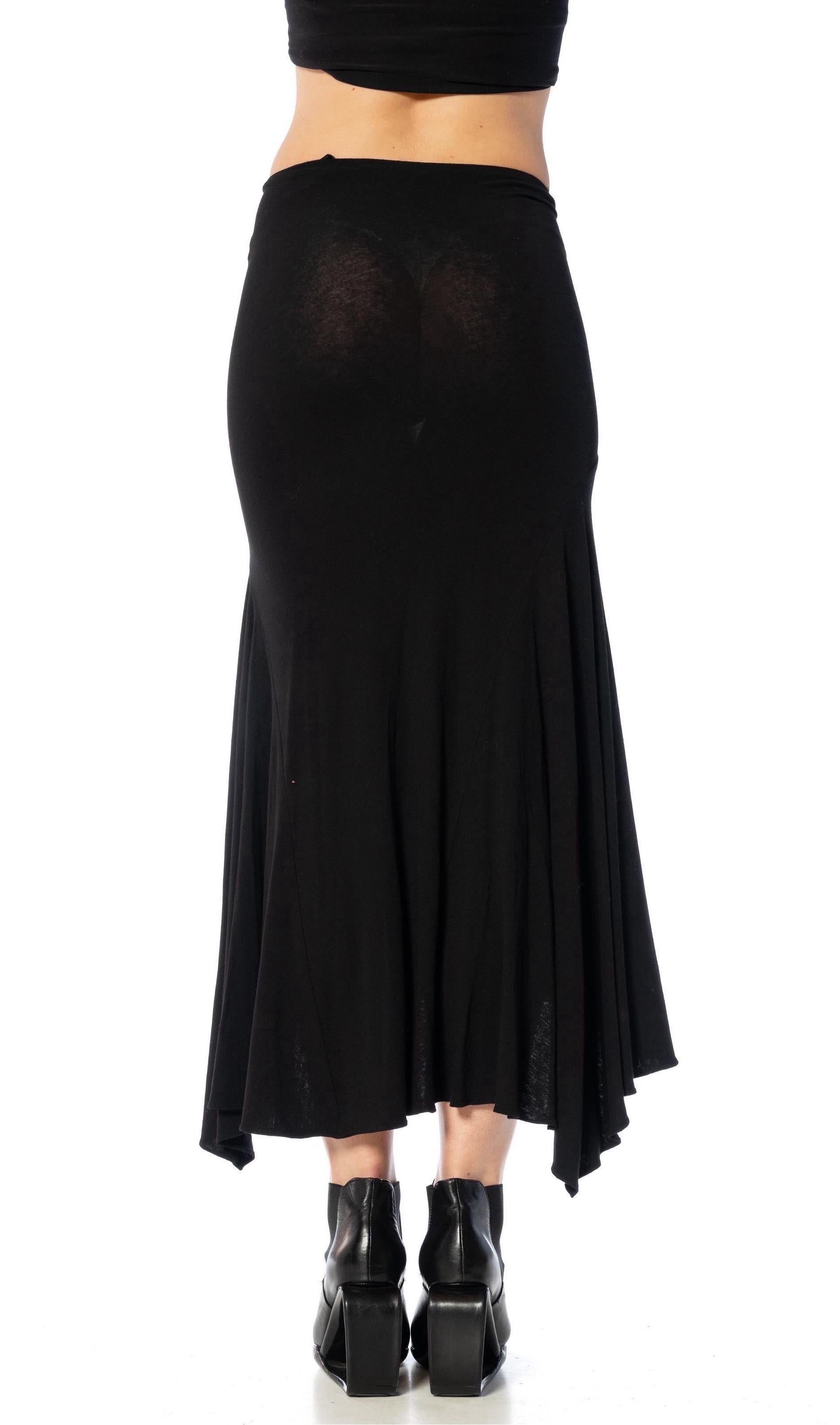 1990S DONNA KARAN Black Rayon Ruffled Draped Skirt For Sale 5