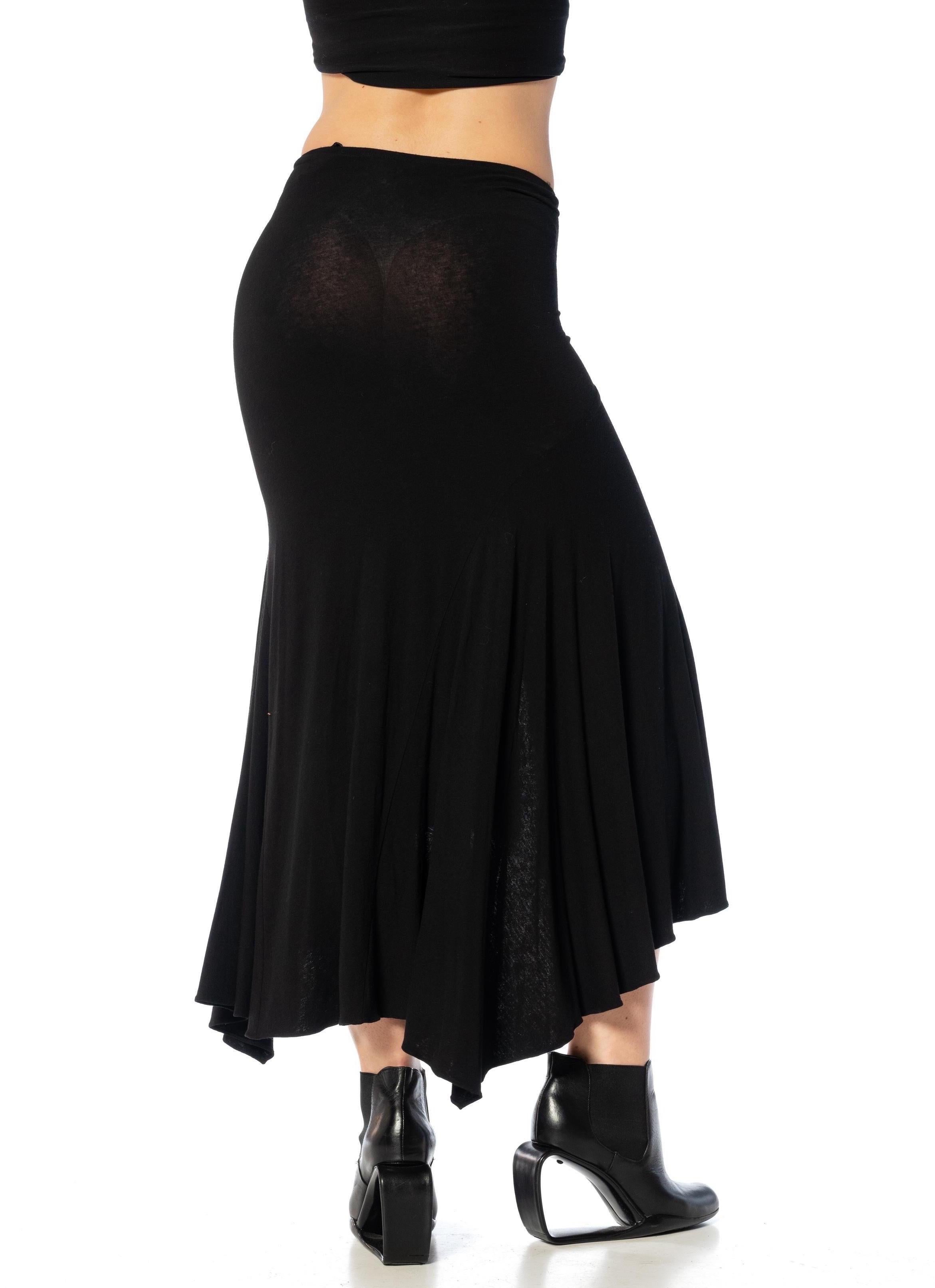1990S DONNA KARAN Black Rayon Ruffled Draped Skirt For Sale 6
