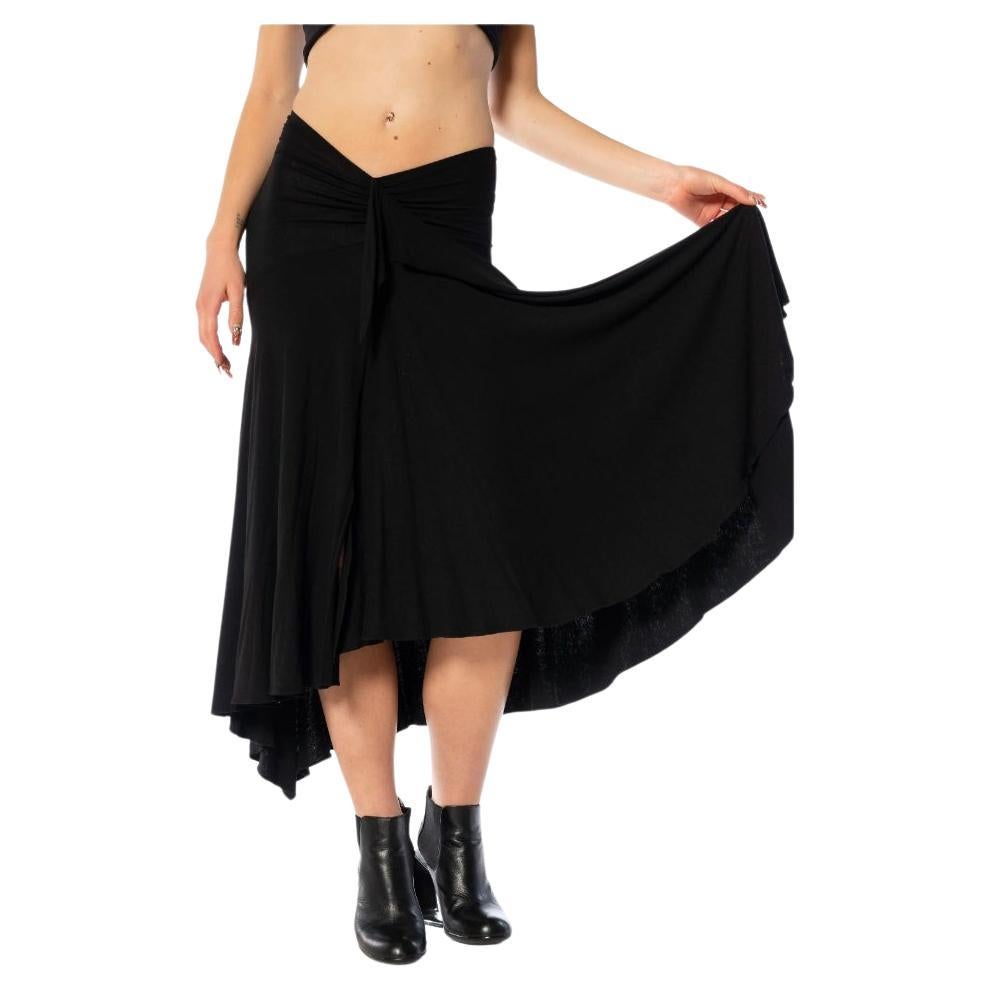 1990S Donna Karan Black Rayon Ruffled Draped Skirt For Sale