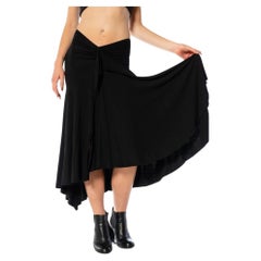 1990S Donna Karan Black Rayon Ruffled Draped Skirt