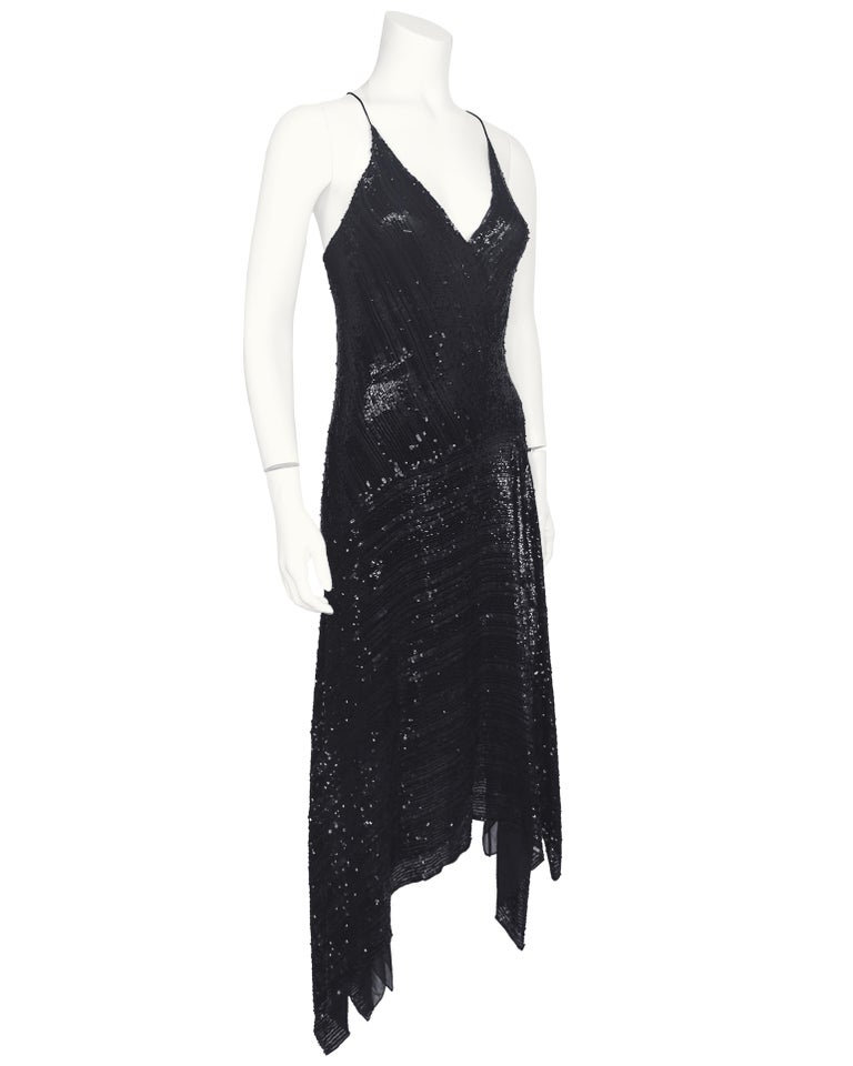 1990s Donna Karan Black Sequin Hanky Hem Cocktail Dress For Sale at 1stDibs 1990s Donna Karan Black Sequin Hanky Hem Cocktail Dress For Sale at 1stDibs