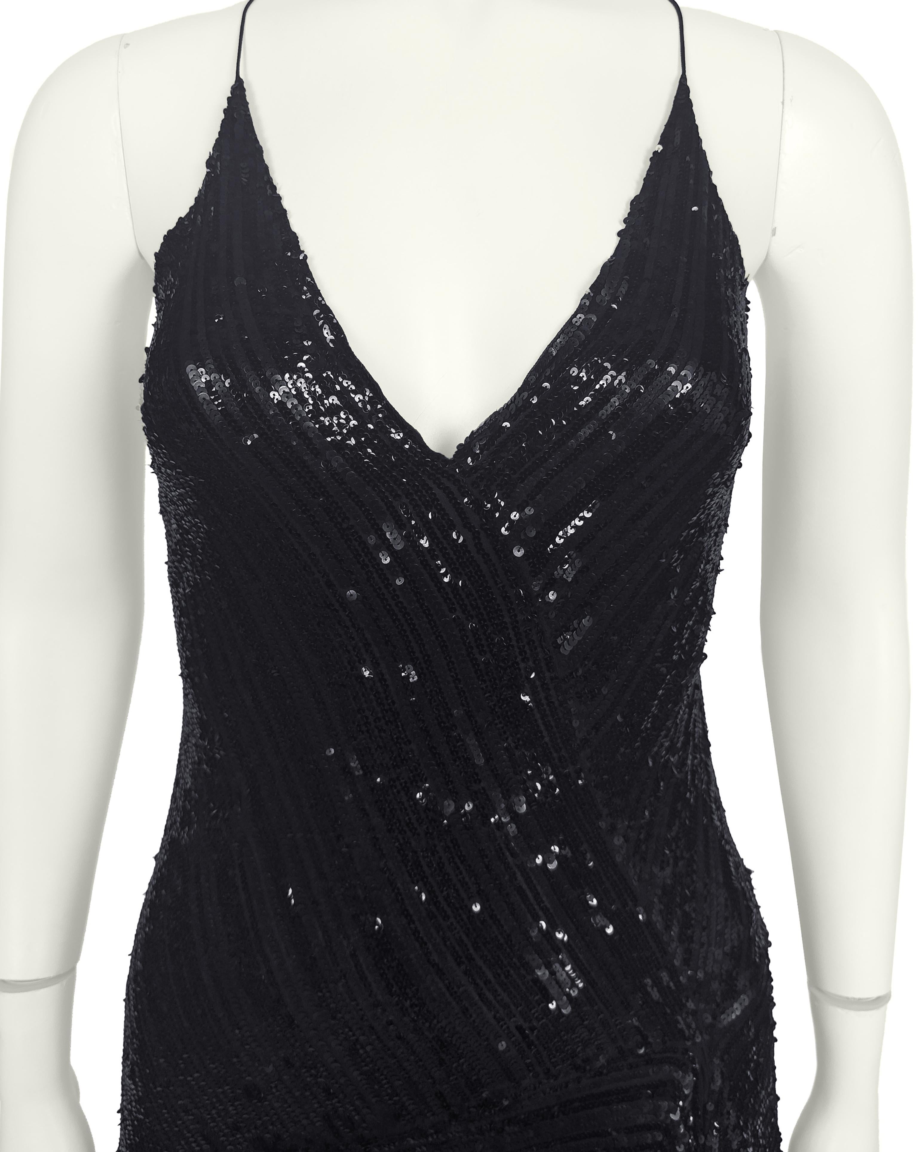1990 Donna Karan Black Sequin Hanky Hem Cocktail Dress en vente 1