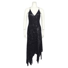 1990 Donna Karan Black Sequin Hanky Hem Cocktail Dress