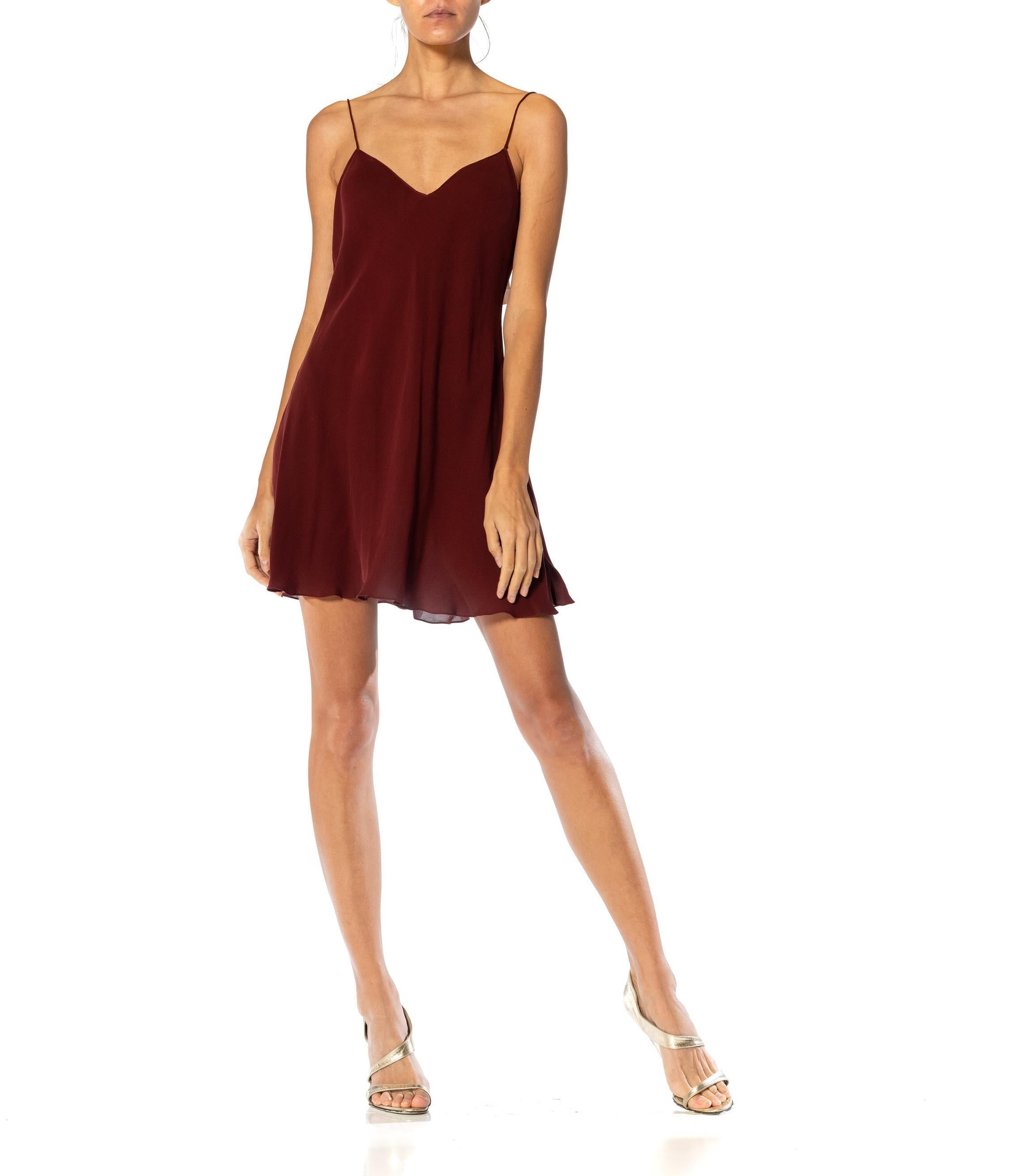 1990S DONNA KARAN Brick Red Bias Cut Silk Chiffon Slip Dress For Sale 4