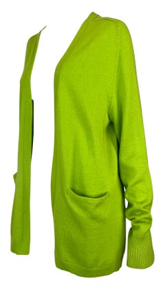 1990s Donna Karan Bright Lime Green Silk Cashmere Open Cardigan Sweater Top