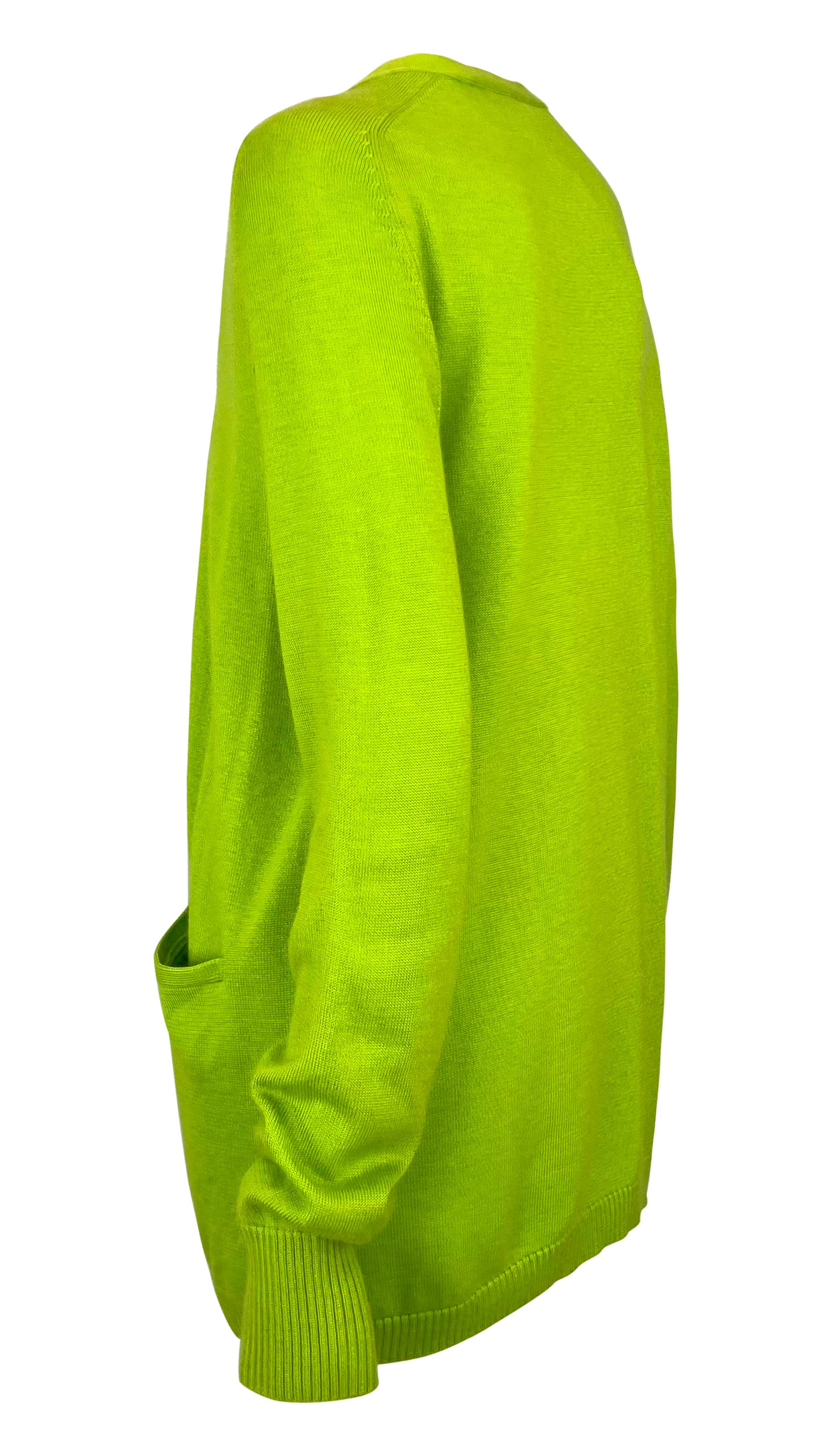 1990s Donna Karan Bright Lime Green Silk Cashmere Open Cardigan Sweater Top In Good Condition For Sale In West Hollywood, CA