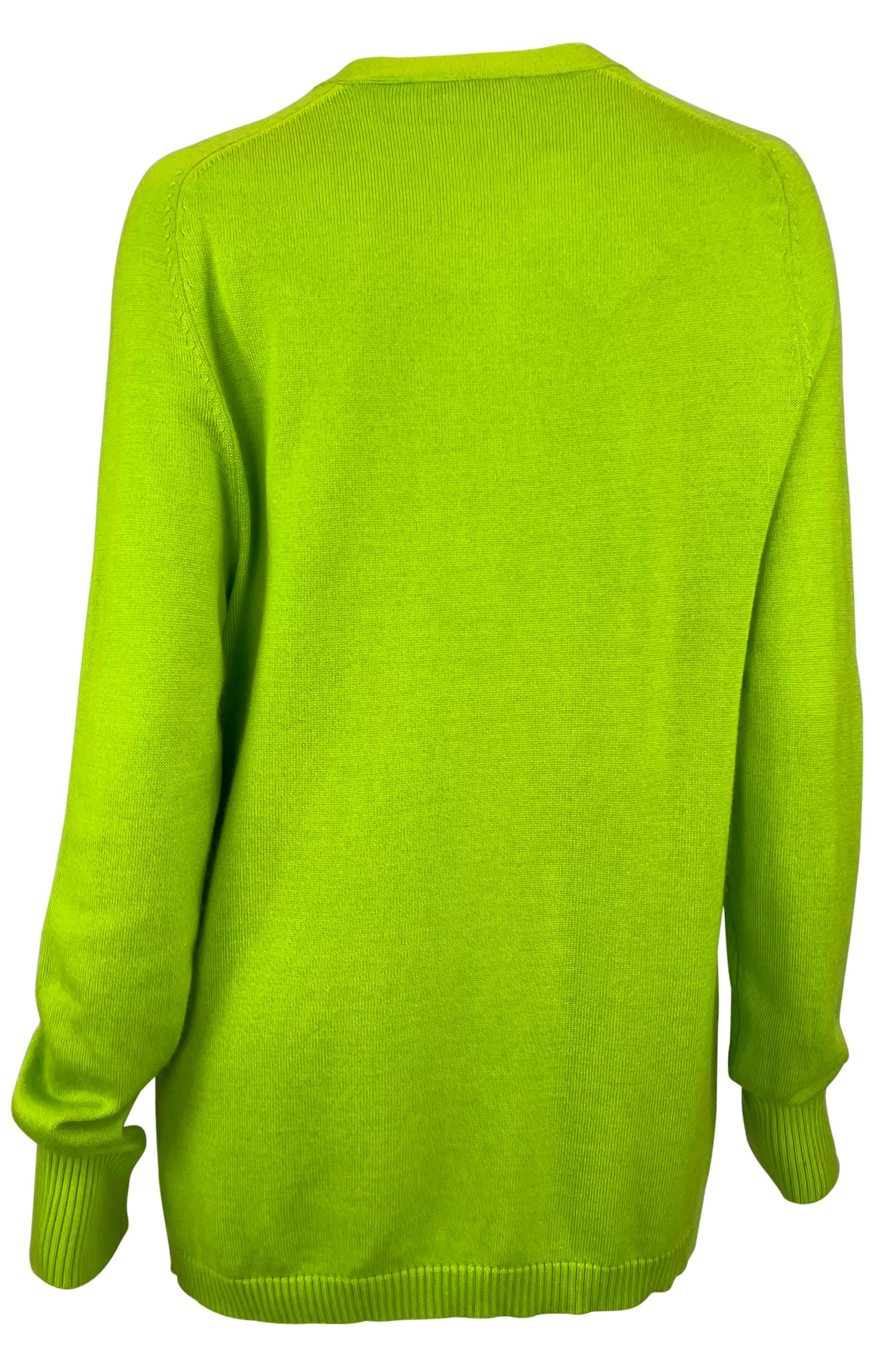 Women's 1990s Donna Karan Bright Lime Green Silk Cashmere Open Cardigan Sweater Top For Sale