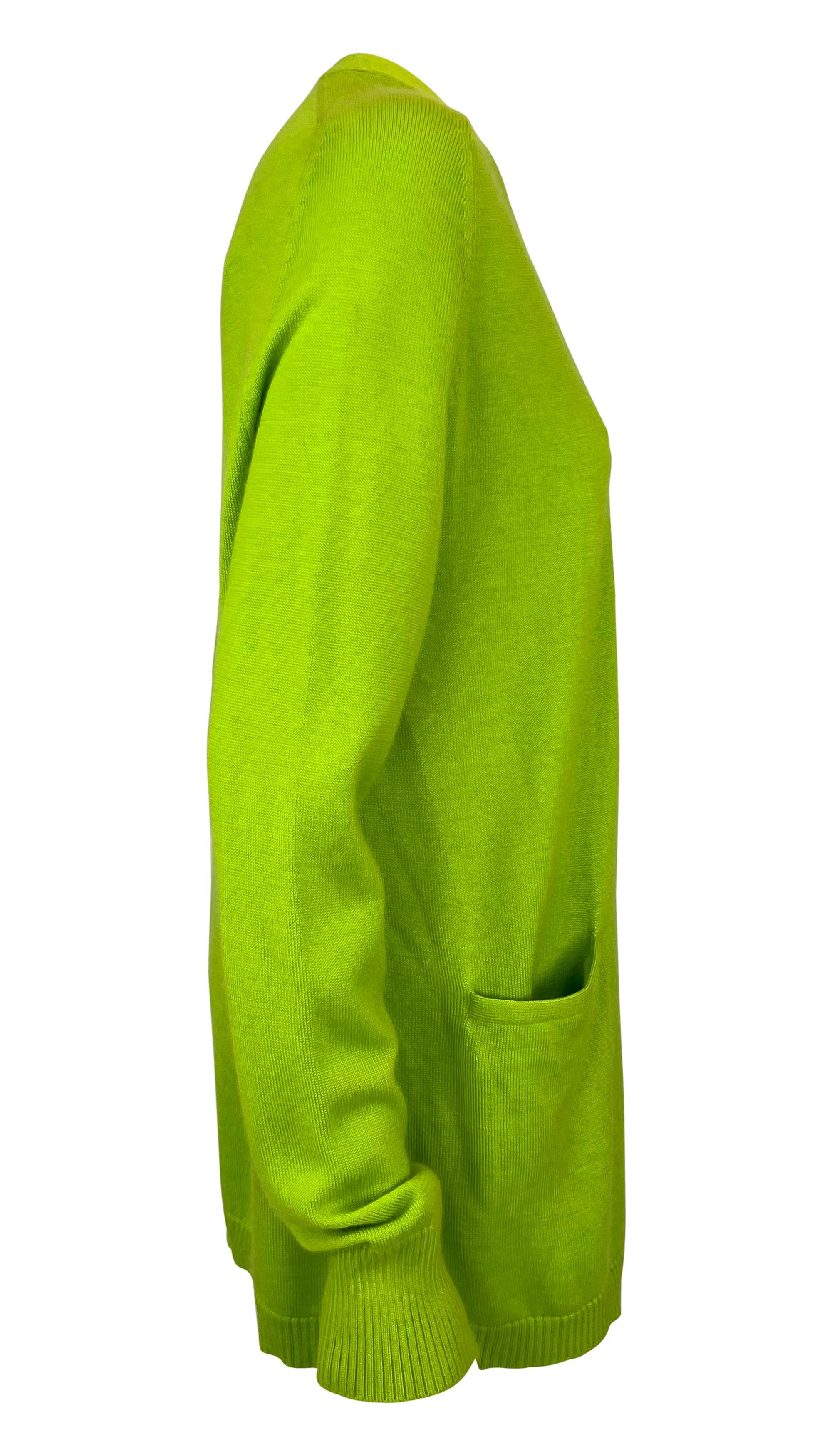 1990s Donna Karan Bright Lime Green Silk Cashmere Open Cardigan Sweater Top For Sale 1