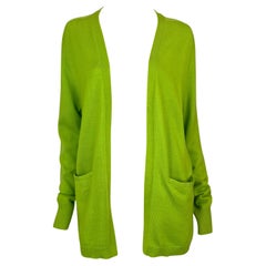1990s Donna Karan Bright Lime Green Silk Cashmere Open Cardigan Sweater Top