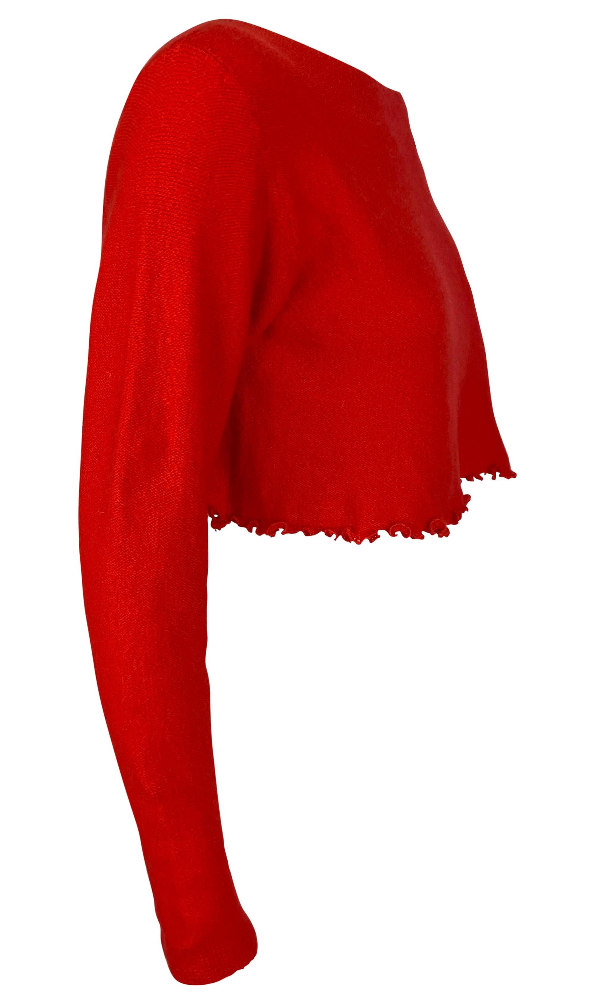 1990 - Donna Karan - Pull court à ourlet volanté, rouge vif Pour femmes en vente