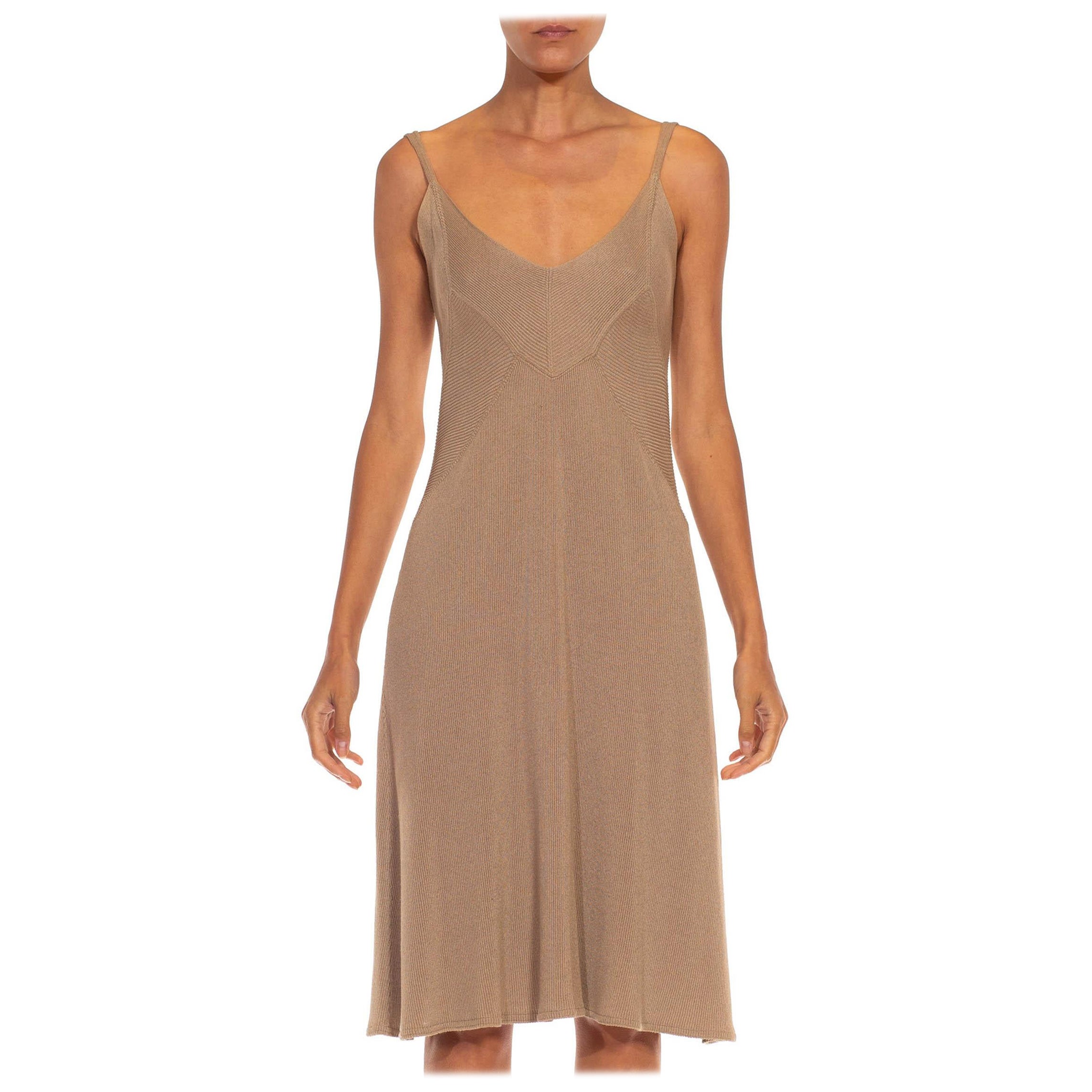 1990S DONNA KARAN - Vestito campione originale in maglia a coste in misto lana marrone