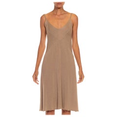 1990S DONNA KARAN - Vestito campione originale in maglia a coste in misto lana marrone