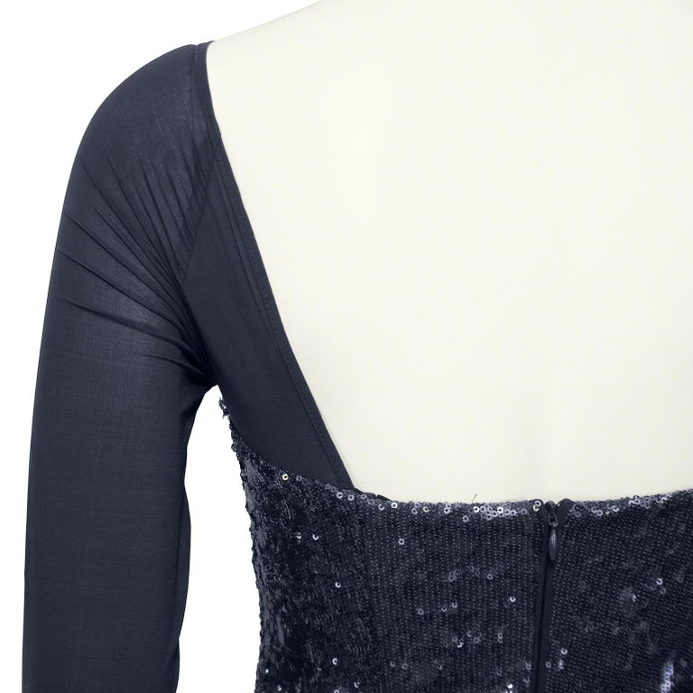 1990s Donna Karan Charcoal Grey Sheer and Sequin Cocktail Dress For Sale at  1stDibs