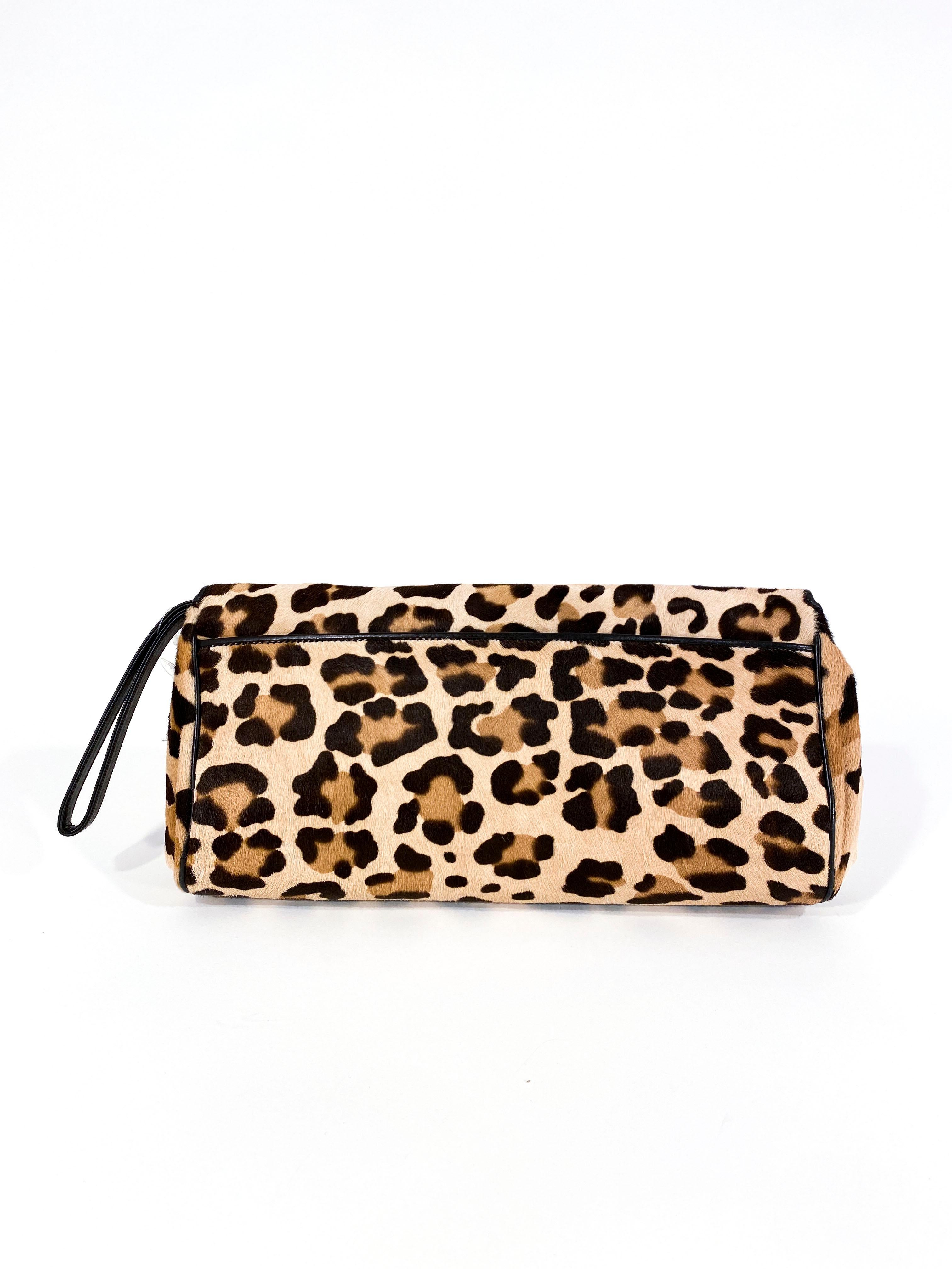 Beige 1990's Donna Karan Cheetah Printed Clutch 