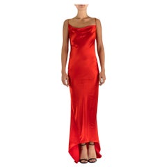 Vintage 1990S DONNA KARAN Cherry Red Bias Cut Rayon Blend Satin Minimal Gown