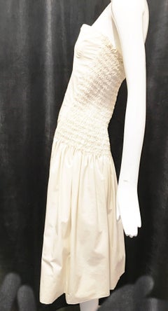 Donna Karan Cotton Smocked Strapless Dress, 1990s