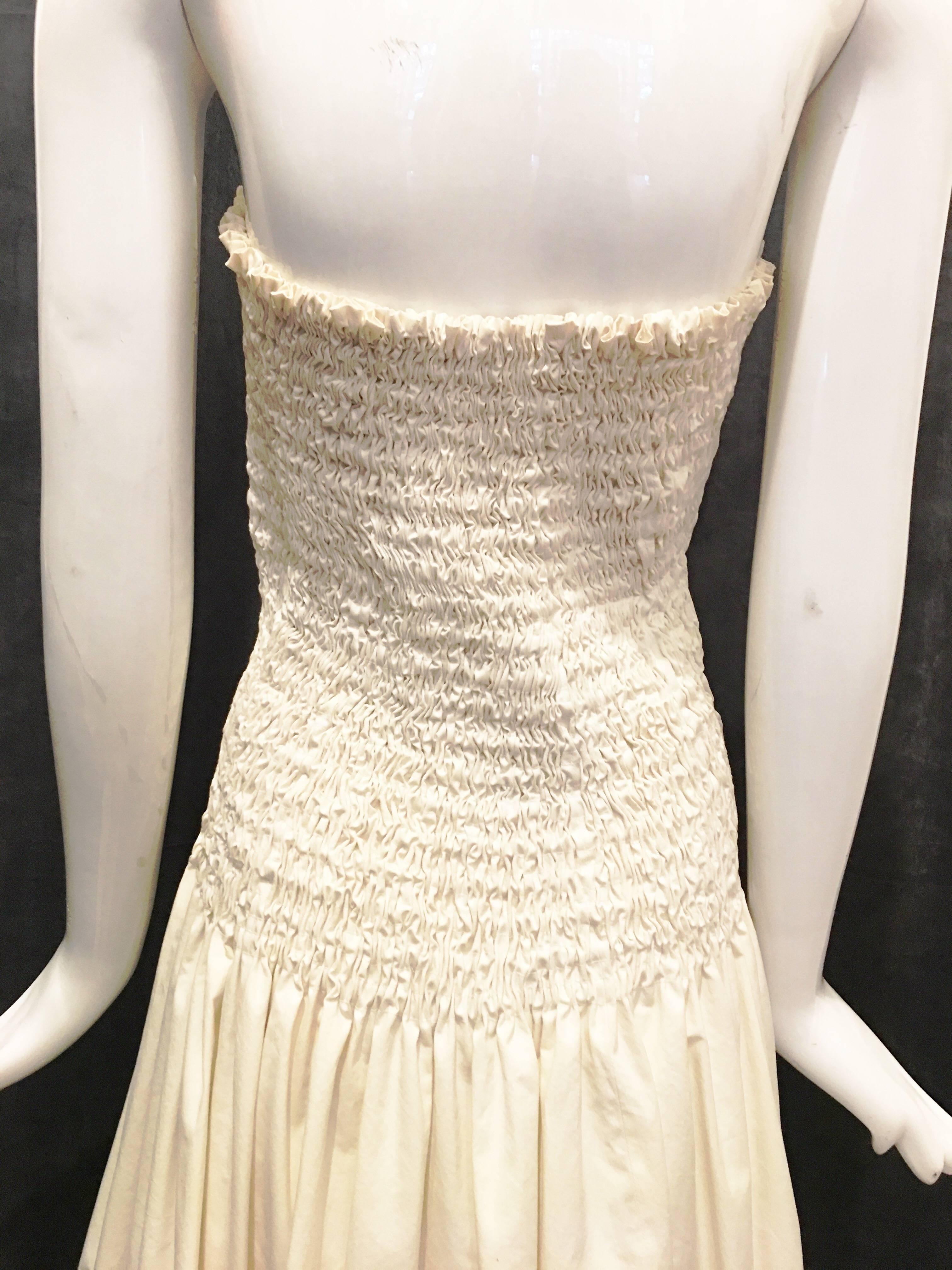 Donna Karan Cotton Smocked Strapless Dress, 1990s  For Sale 1