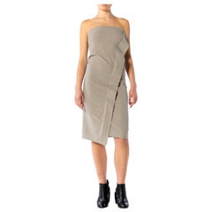 1990S DONNA KARAN Light Gray Poly & Wool Strapless Dress