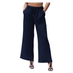 1990er DONNA KARAN Marineblaue Hose mit Kordelzug