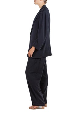 1990S Donna Karan Navy Blue Wool Blend Crepe Bespoke Pant Suit