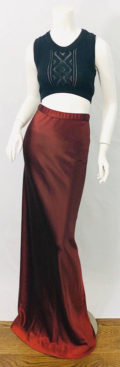 1990s Donna Karan Original Sample Ombre Copper Brown Silk Jersey Maxi Skirt
