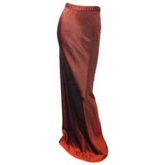 1990s Donna Karan Original Sample Ombre Copper Brown Silk Jersey Maxi Skirt
