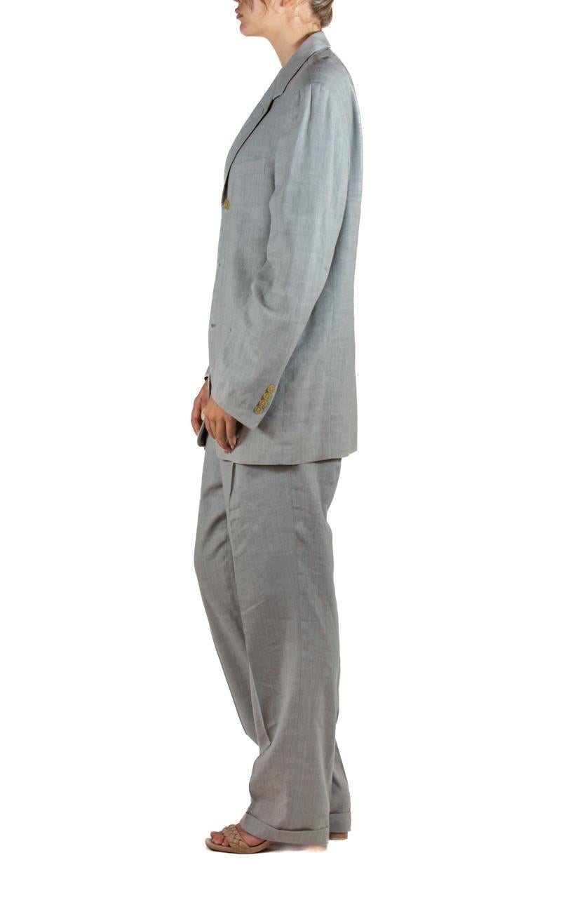 Gray 1990S Donna Karan Oyster Grey Linen & Rayon Pant Suit For Sale