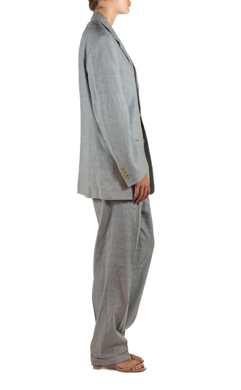 1990S Donna Karan Oyster Grey Linen & Rayon Pant Suit In Excellent Condition For Sale In New York, NY